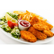 Наггетсы куриные с картофелем фри и соусом